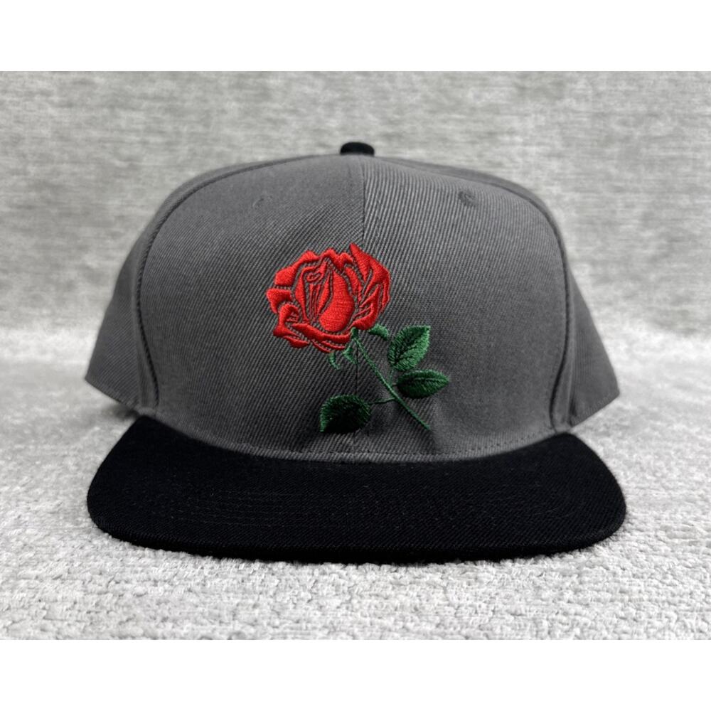 Aung Crown Red Rose SnapBack Hat Cap Grey Black Embroidered Adjustable OSFA